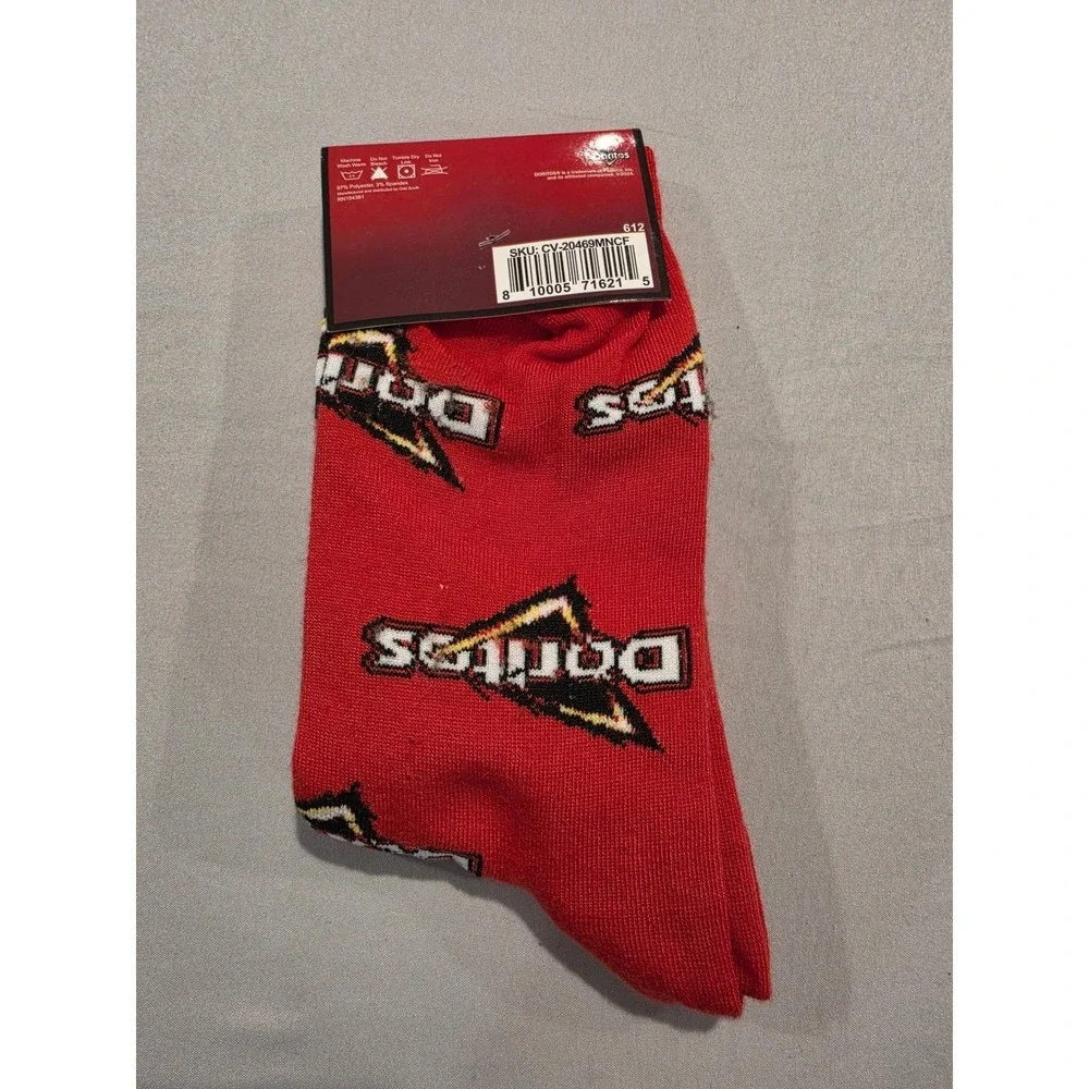 Doritos Crew Socks Red‎ One Size Fits Most Novelty Snack Logo All Over Print NWT